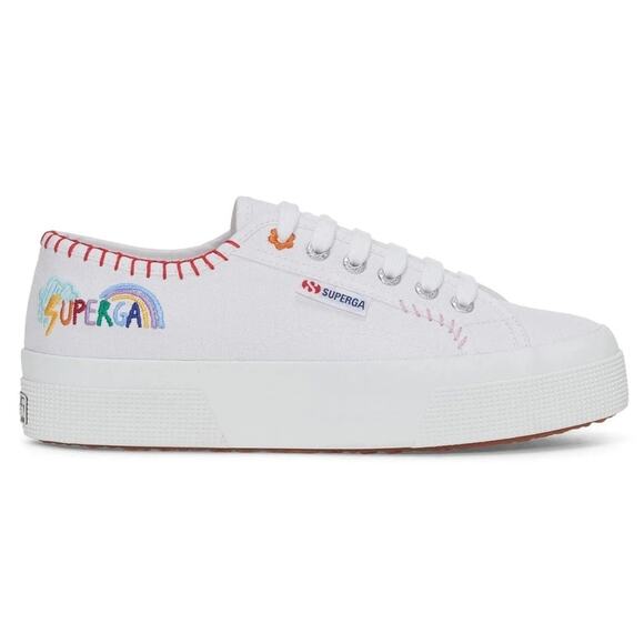 NEW Superga Happy Logo Womens White Sneakers. Colorful Embroidery Canvas 7.5 - Picture 7 of 11